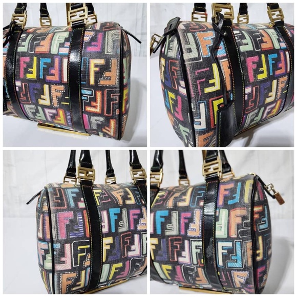 Authentic FENDI Multicolored Coated Canvas Zucca Spalmati Boston Bag - Picture 6 of 16